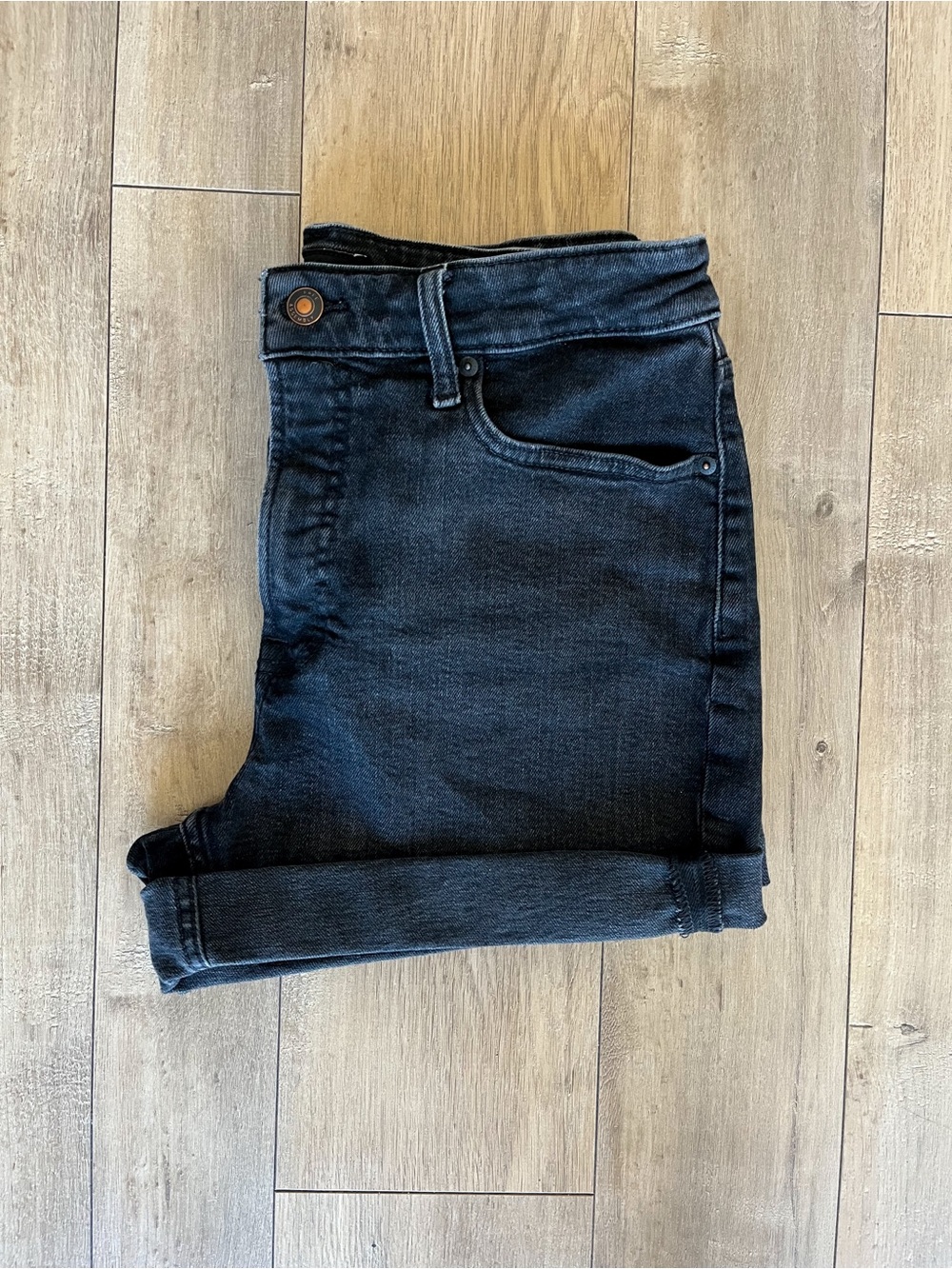 Free Assembly High Rise Raw Hem Cuffed Black Denim Shorts 3” / 6” Inseam” - Picture 9 of 10